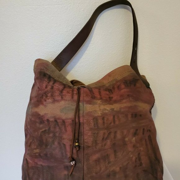 Leather cowgirl hippy bag purse hobo black brown tan red burgundy beige tie dyed - Picture 8 of 11